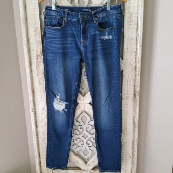Vigoss Women's Marley Mid-Rise Jagger Skinny Destructed Denim Jeans Classic Fit - Picture 1 of 10